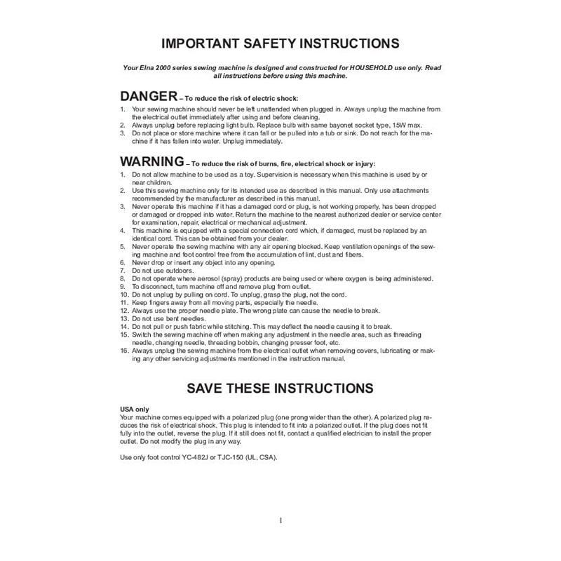 Instruction Manual - Elna EL2100-2300 Front-Page